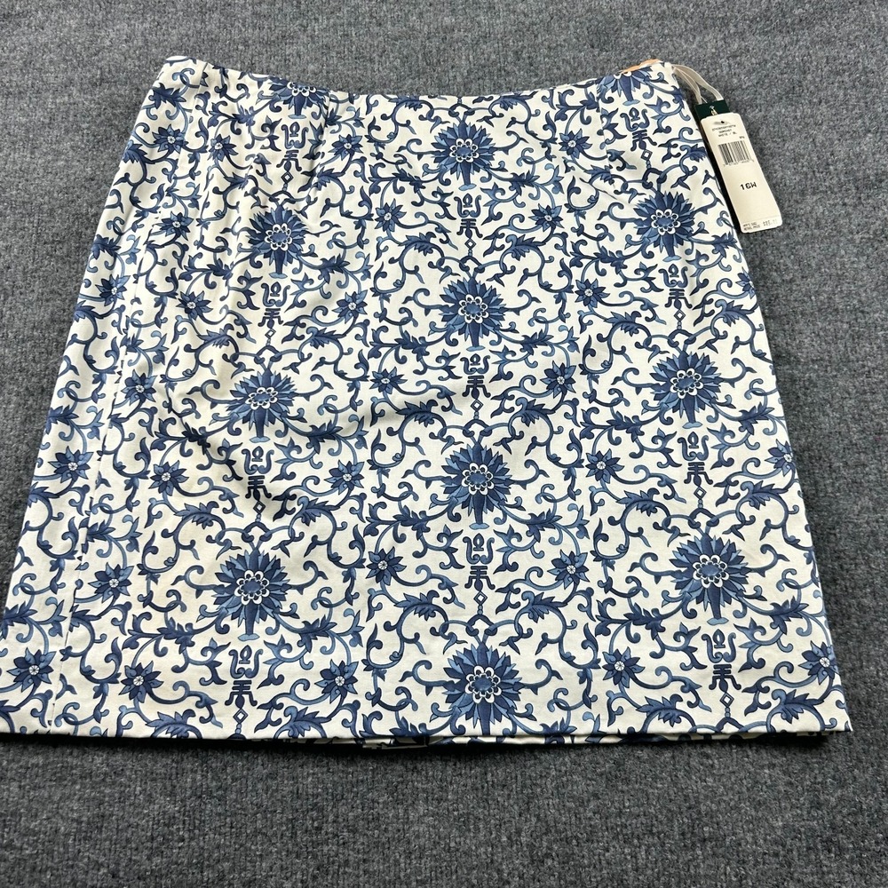 Lauren Ralph Lauren Dorchester Mini Skirt 16W Blue White Porcelain Floral Cotton